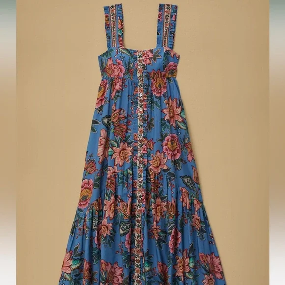 NWT FARM Rio Blue Wonderful Bouquet Sleeveless Maxi Dress Size M - Picture 3 of 6